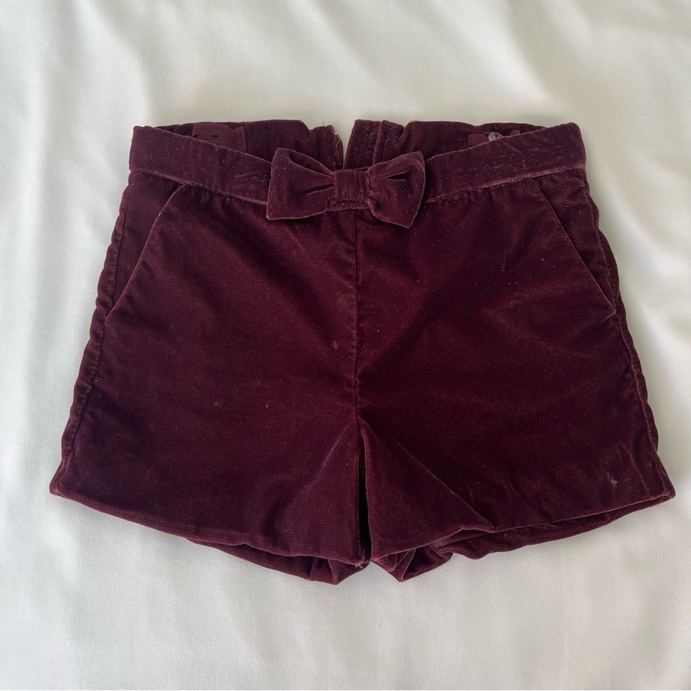 H&M Girl Purple Velour Lined Bow Shorts Side Pockets & Adjustable waist
